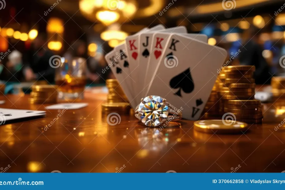 High-stakes poker chips and ace-king cards on a green felt table evoking Judi Dench in Casino Royale