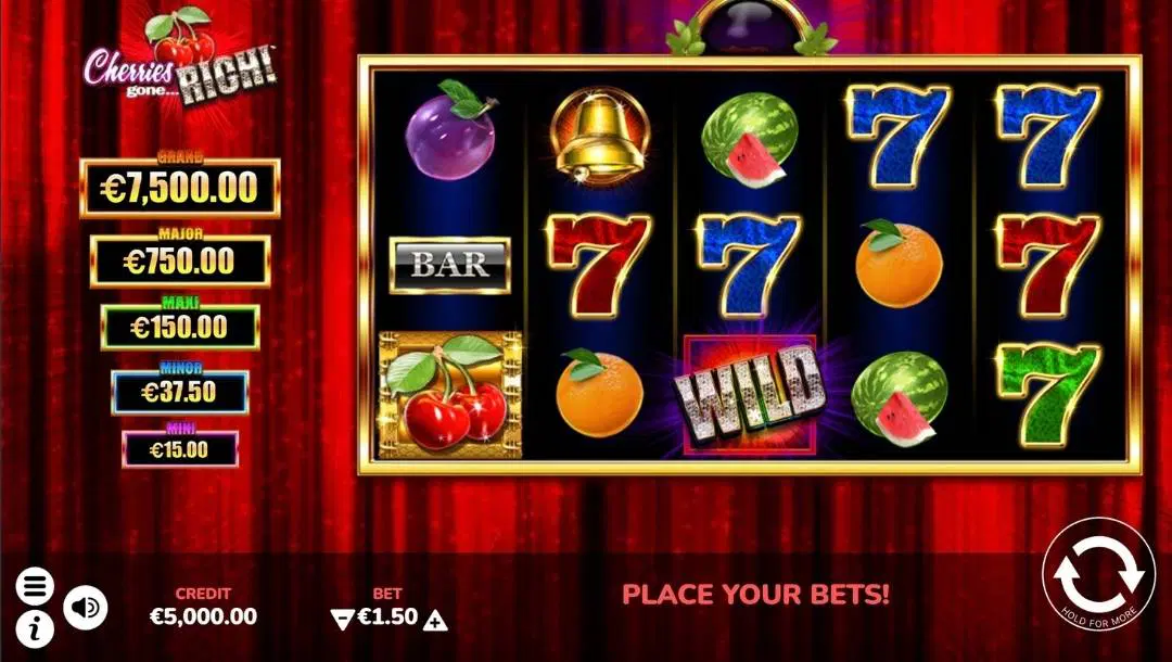 Close up of vibrant joker slot reels with cherries and jackpot symbols