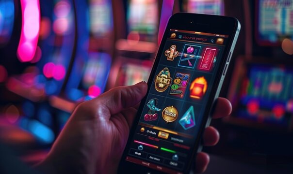 Smartphone in hand displaying a mobile casino interface for playing ECWON8 Amazon slots
