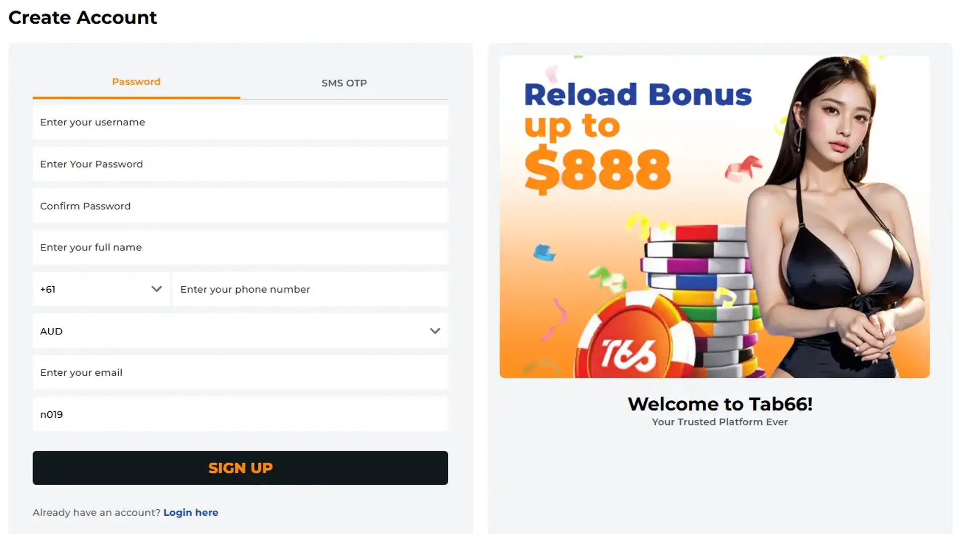 Australian dollar notes and coins illustrating AUD accounts on TAB66 Australia