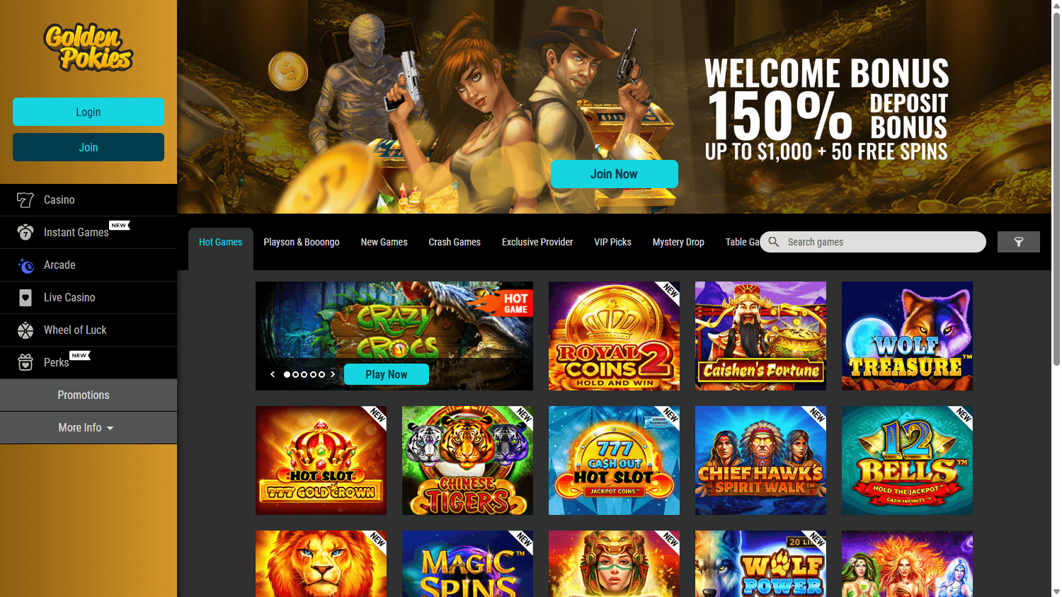 Golden Pokies free spins no deposit bonus counter showing 25 free spins and $100 max cashout
